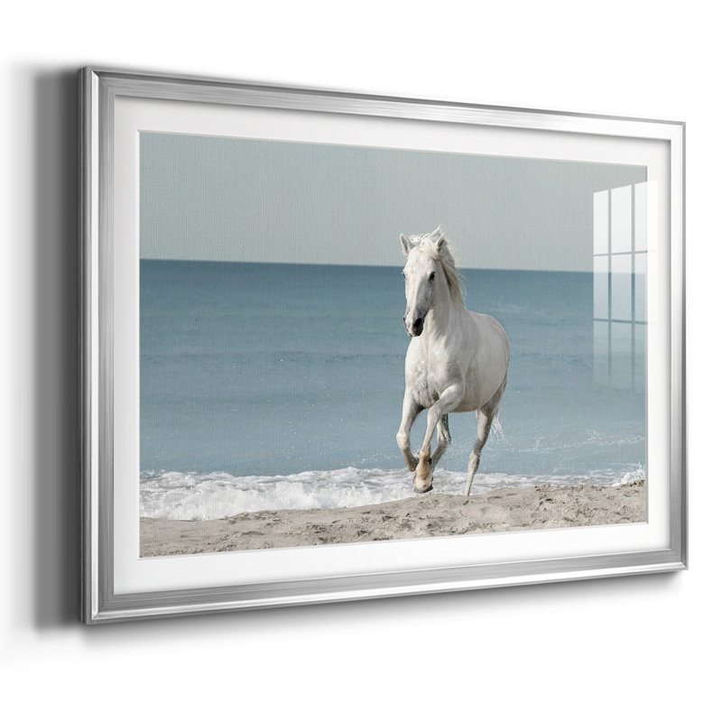 Camargue Beach Horse encadré sur papier, Argent, H 27 po x l 39 po x P 1,5 po