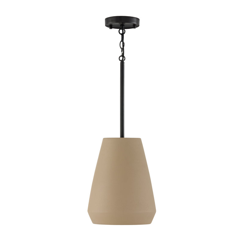 9.75" W x 13.25" H 1-Light Handcrafted Terracotta Pendant in Matte Black, Terracotta Umber