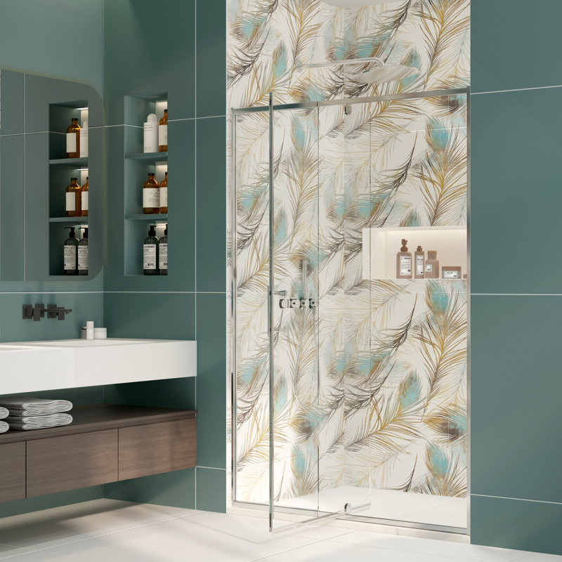 38"-42"W X 71" H Pivot Swing Semi-Frameless Shower Door With 1/4" Tempered Glass, Chrome