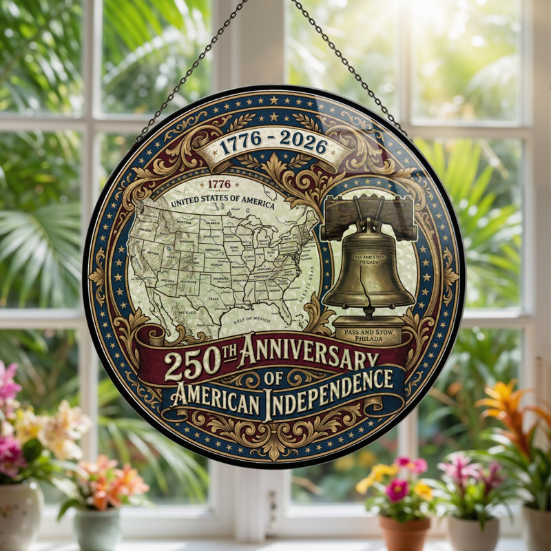 Panneau de fenêtre en verre pour décoration intérieure American Independent USA 250th Anniversary ， 7,8H, H 7,8 po