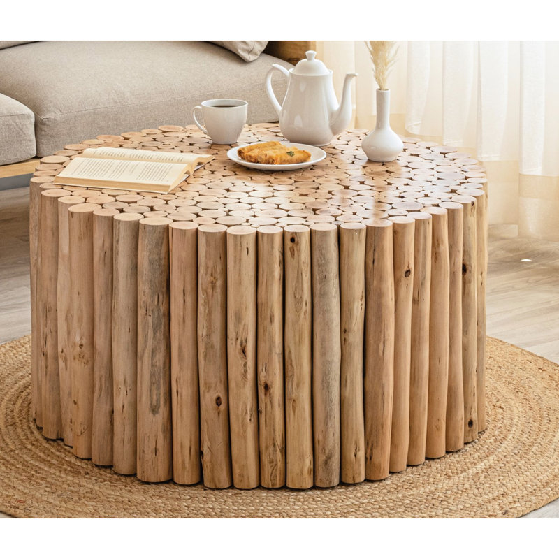 Table basse moderne de rangement ouverte en bois naturel, de style contemporain, 81 cm de large, idéale pour la décoration.