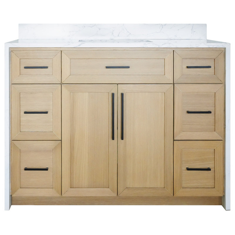 Akalya 48'' Single Bathroom Vanity with Engineered Stone Top, Blonde