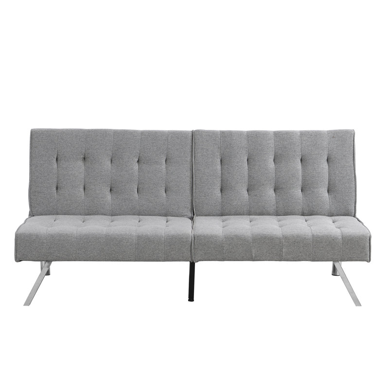 WOOD FRAME, STAINLESS LEG, FUTON, SOFA BED GREY, Light Gray