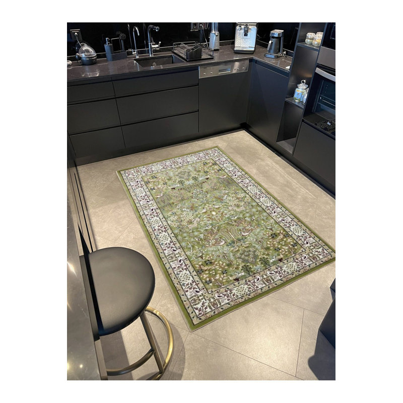Tapis décoratif floral vert à motif botanique et vert, Sous-tapis rectangulaire de 3 pi 3 po x 4 pi 11 po