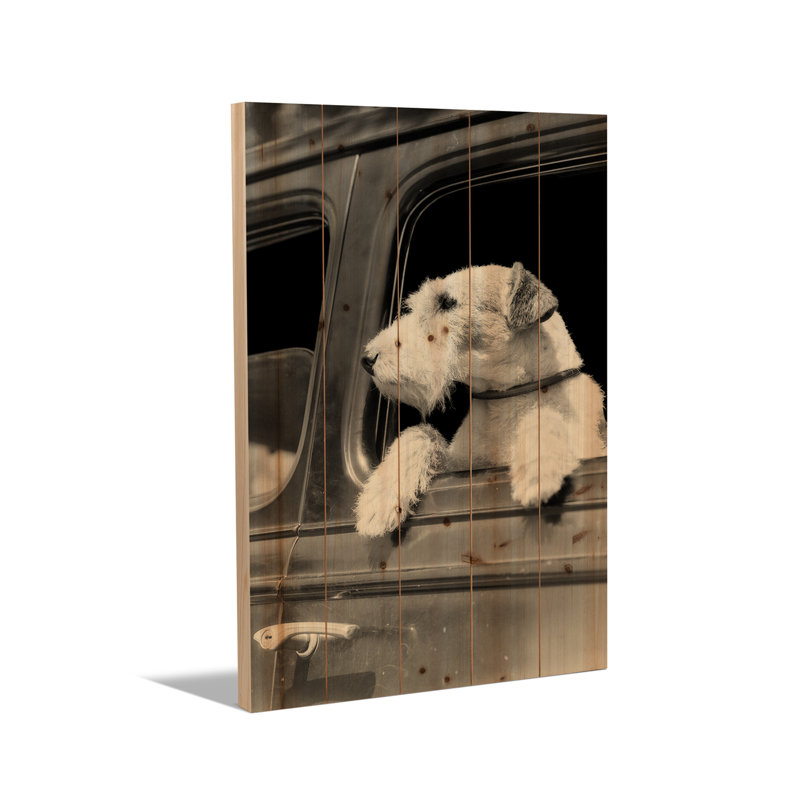 Reproduction d'art mural en bois - Portrait de profil d'un chien Fox, H 26 po x l 18 po