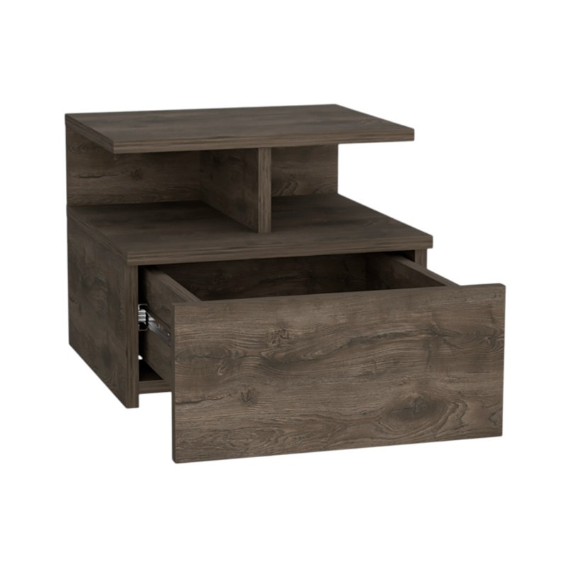 12" Brown Wood One Drawer Nightstand, Light Brown
