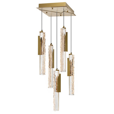 Mini-luminaire suspendu 12 po à DEL intégré avec verre texturé fabriqué à la main pour îlot de cuisine