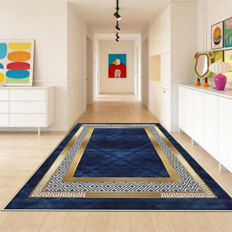 Antique Gold And Blue Geometric Pattern Area Rug, Soft And Lightweight, Suitable For All Seasons, Easy To Maintain And Easy To Clean, Machine Washable Carpet Floor Mat, Suitable For Living Room, Bedroom, Hallway, Balcony, Office, Room Decor, Home Decor,