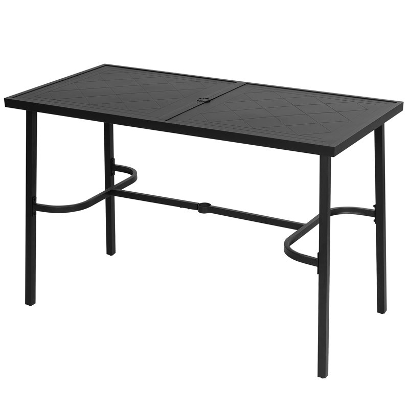 Metal Rectangular Outdoor Bar Table with Diamond-Patterned Tabletop