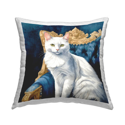 Elegant White Cat Outdoor Printed Pillow by Kim Allen