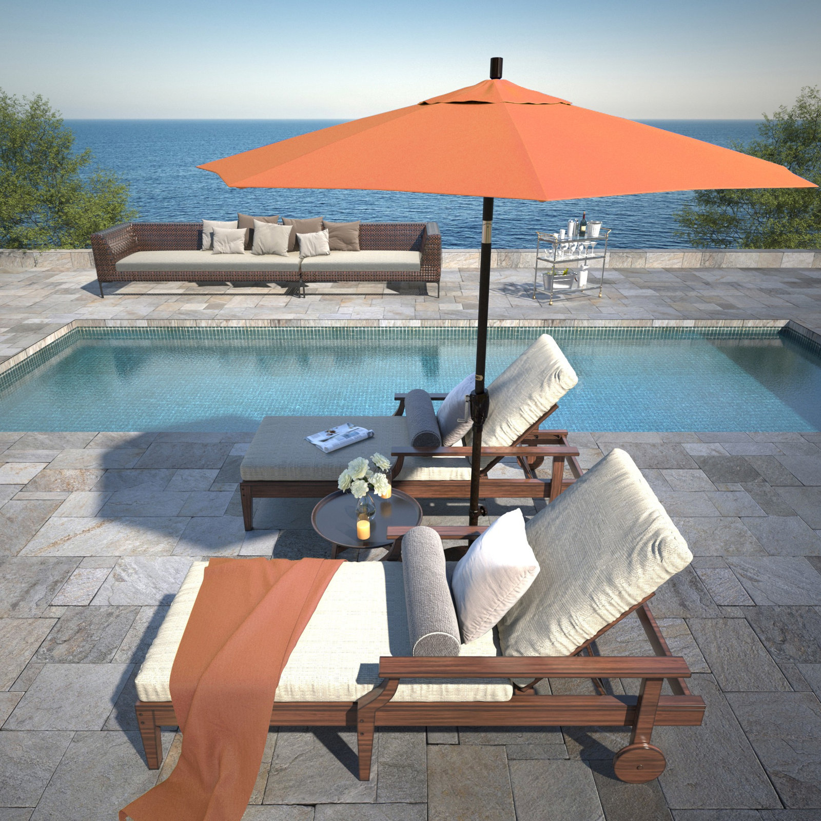 Lexia 7.5' Sunbrella® Umbrella, Bronze, Canvas Melon Sunbrella® Canvas
