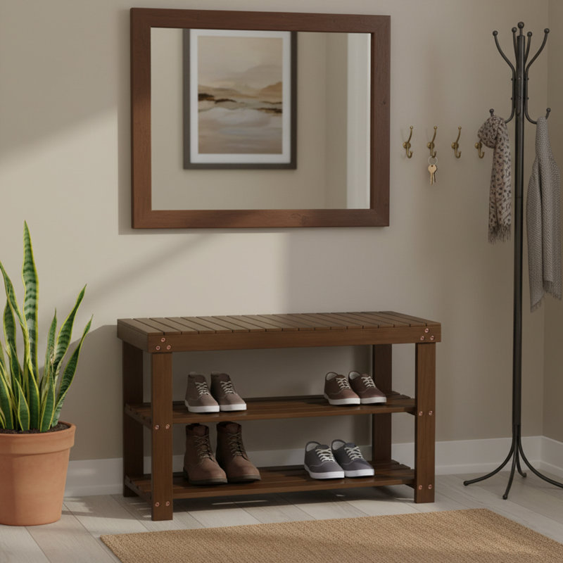 3 Tier Bamboo Shoe Rack Bench for Entryway, Hallway, Yellow Brown