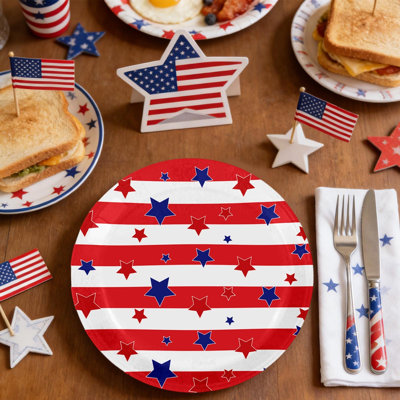 Assiettes en papier jetables 25 pièces sur le thème du drapeau américain pour la fête de l’Independance