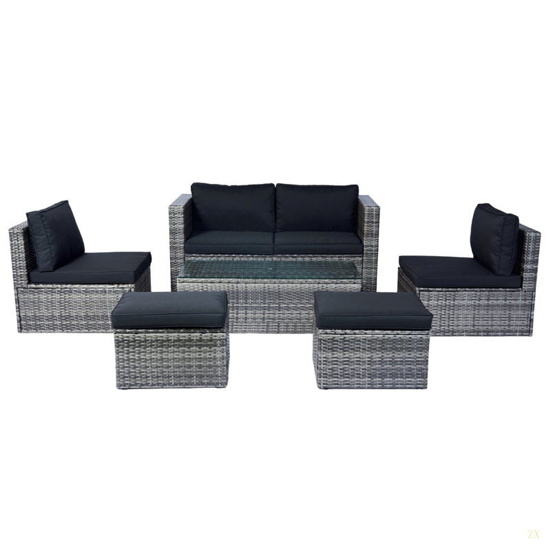Ensemble de conversation modulaire en osier 6 pièces pour patio