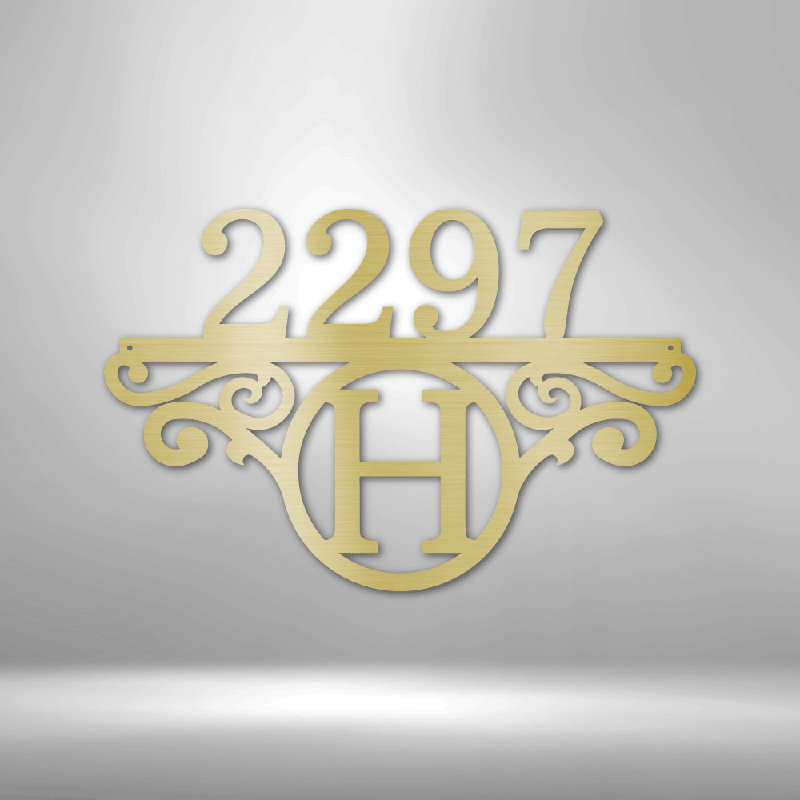 Monogramme d'adresse en acier personnalisé, Doré, H 14,25 po x l 14,5 po x P 0,5 po