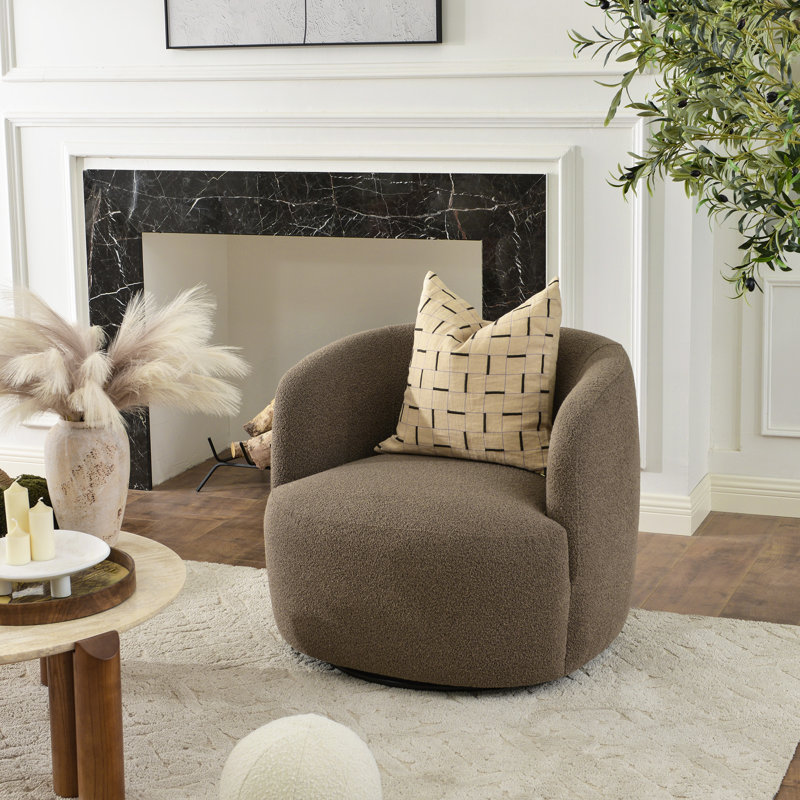 Fauteuil pivotant rembourré Bolton, Teddy Brown Boucle