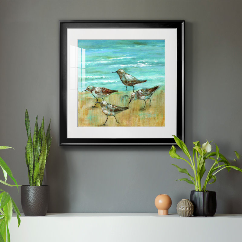 Sandpipers III - Peinture encadrée, H 17,5 po x l 17,5 po x P 1,5 po, Papier encadré noir