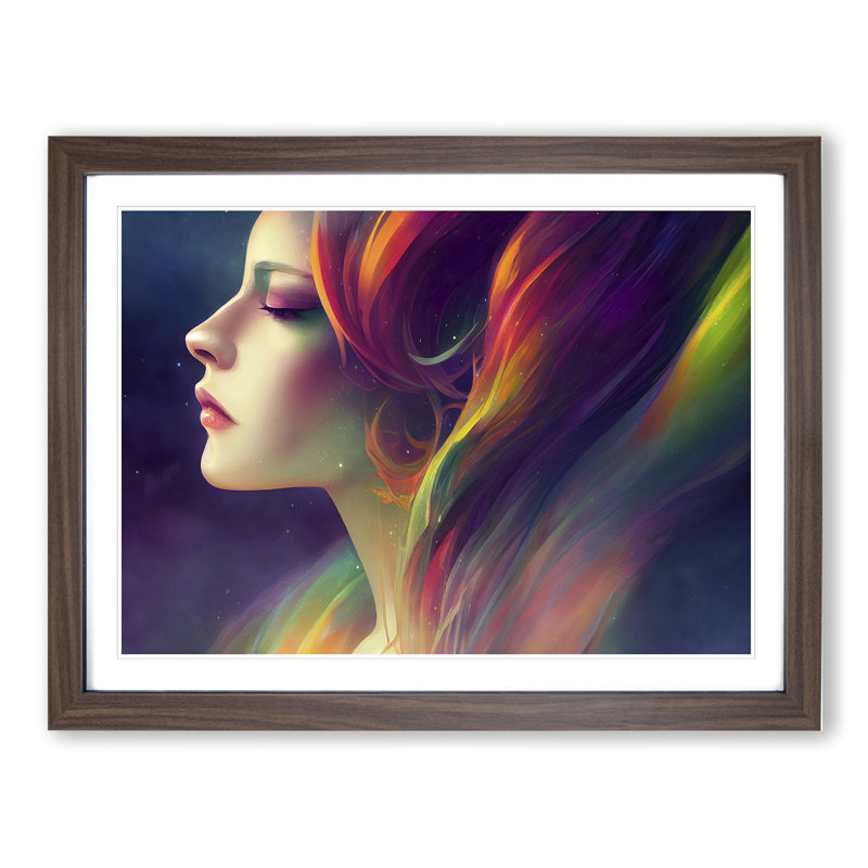 Electric Woman - Single Picture Frame Painting, 34cm H x 46cm W x 2cm D, Walnut