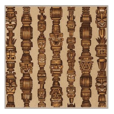 Washable Tiki Statues Hawaiian Area Rug