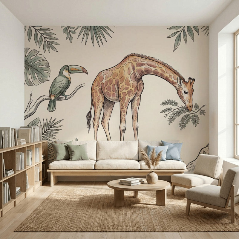 Décoration murale feutrée vert pépinière Safari, 160 po x 108 po, Non tissé