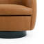 Fauteuil demi-tonneau pivotant rembourré en similicuir brun clair avec base en bois massif-1354437821