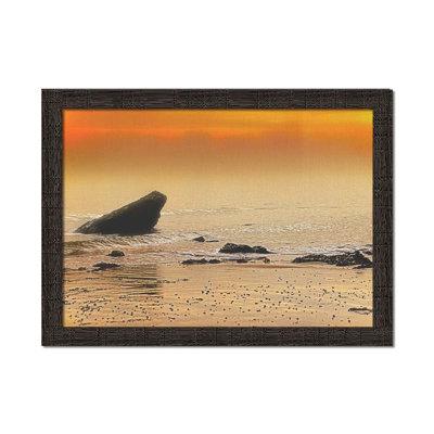 Rocks on the Golden Sea by Hal Halli. Paper Print - Mounted & Framed