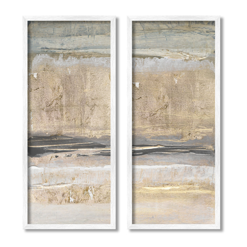 Abstrait terre terre texturée collage brun-gris Lanie Loreth, H 10 po x l 24 po, Giclée encadrée blanc bord de mer
