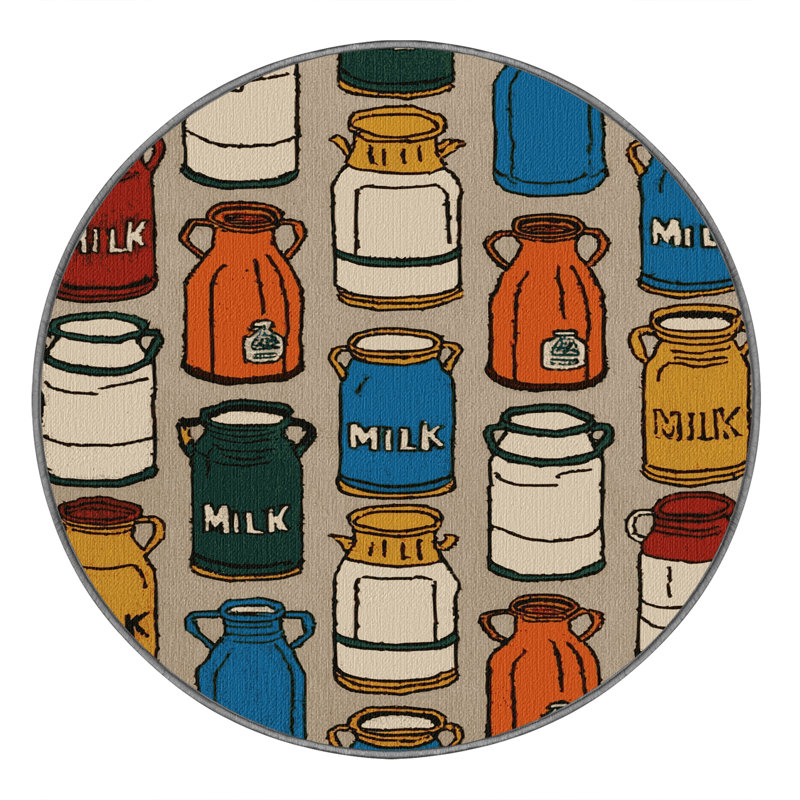 Washable Milk Cans Farm Area Rug, Round 7'