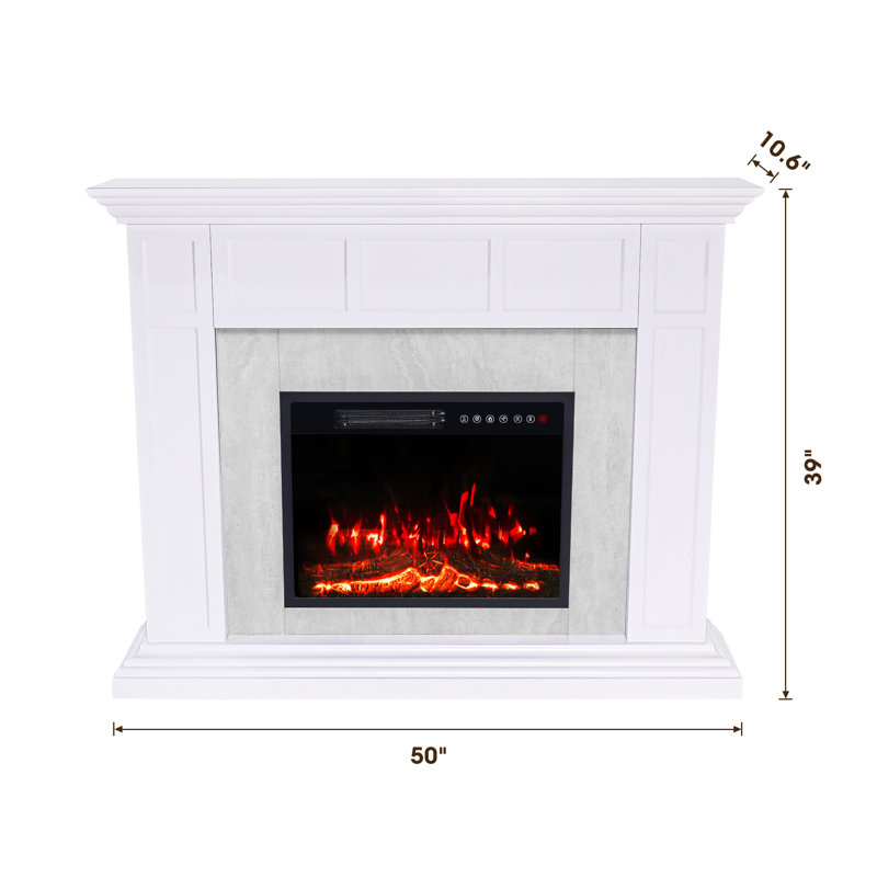Foyer électrique 50 po avec manteau de cheminée, meuble télé autoportant , Blanc / gris clair