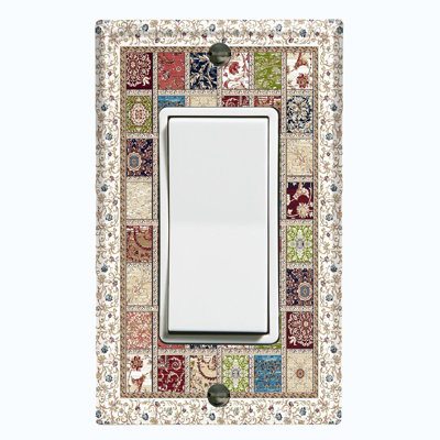 Colorful Block Pattern Flowers Nature Themed 1 - Gang Toggle Light Switch Standard Wall Plate