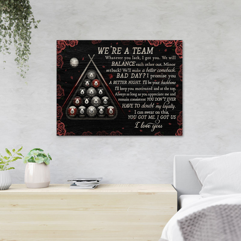«Billiard Balls On Roses» - «We a a Team», reproduction d'art graphique sur toile tendue, H 16 po x l 20 po x P 2 po
