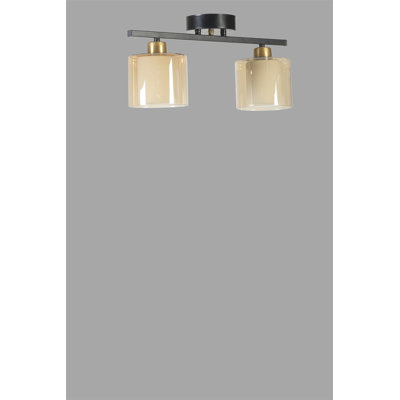 Elegant Black & Amber Chandelier, Metal Body, 14.6 in Diameter x 7.9 in Height, 14.2 in Length | E27 Socket, Max 40W, IP20 Rated | Perfect for Dining Room, Living Room, and Modern Home Decor