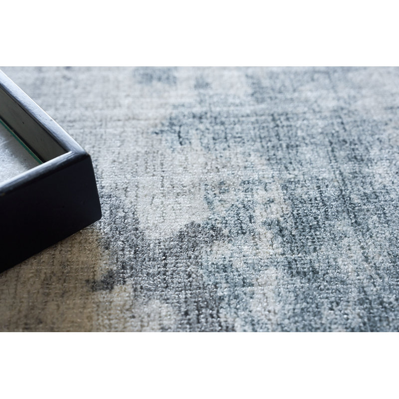Sky Abstract Area Rug in Gray/Blue, Rectangle 14' x 18'