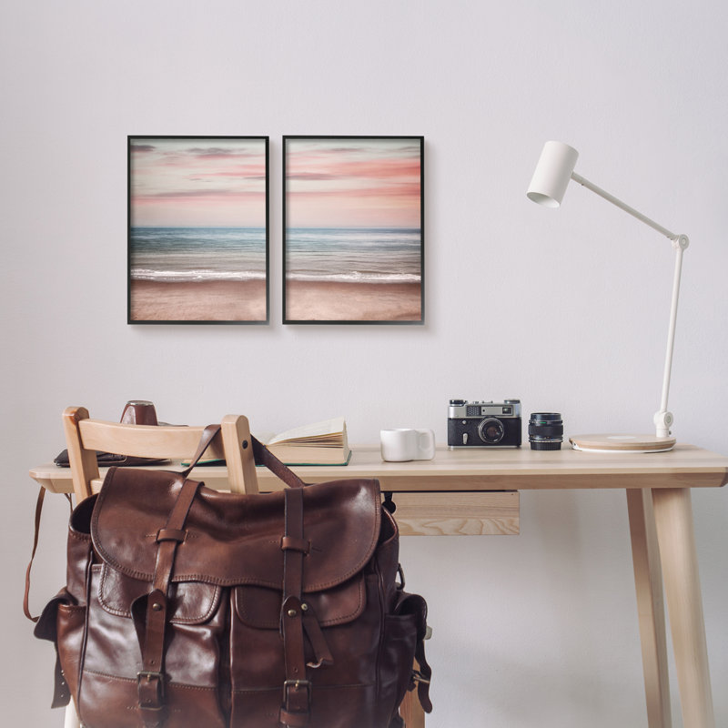 «Pink Coastal Sunset», reproduction encadrée sur bois 2 pièces, H 14 po x l 22 po x P 1,5 po, Giclée encadrée noir minuit