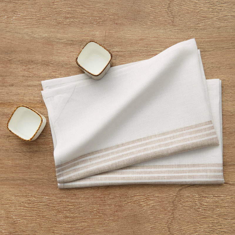 Farmhouse - 100% Pure Linen Kitchen Towel, Natural and White