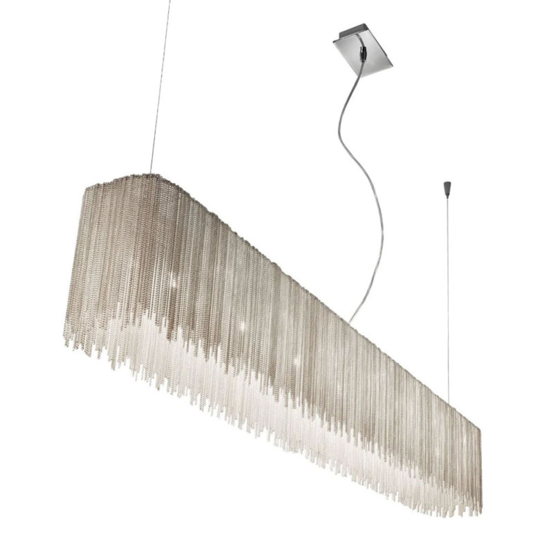 Lustre rectangulaire en acier Light Cloud, Laiton antique, Bronze Antique, 8 po de largeur x 44 po de longueur x 10 po de hau
