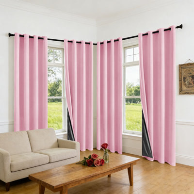 MEI SI MENG SHA 100% Blackout Curtains, Solid Color Thermal Insulated Grommet Window Drapes, Easy Install Ready-Made Curtain Panels For Bedroom (Set Of 4)
