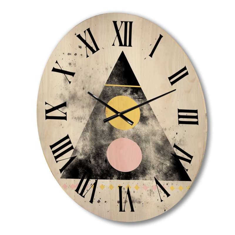 Transcendence Retro Triangular Minimal I - Modern Geometric Oversized Wood Wall Clock, Grand