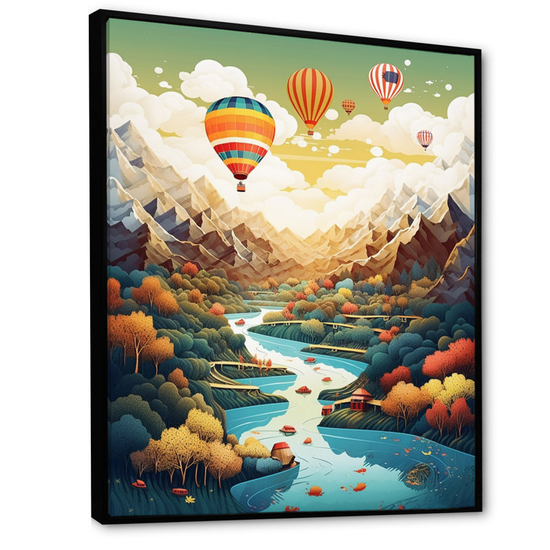 Montgolfière dans le ciel III - Imprimé, H 34 po x l 44 po x P 1,5 po, Cadre flottant noir