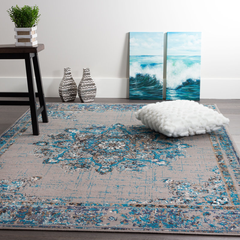 Tapis oriental gris / bleu Takengon, Rectangle 3 pi 3 po x 4 pi 11 po