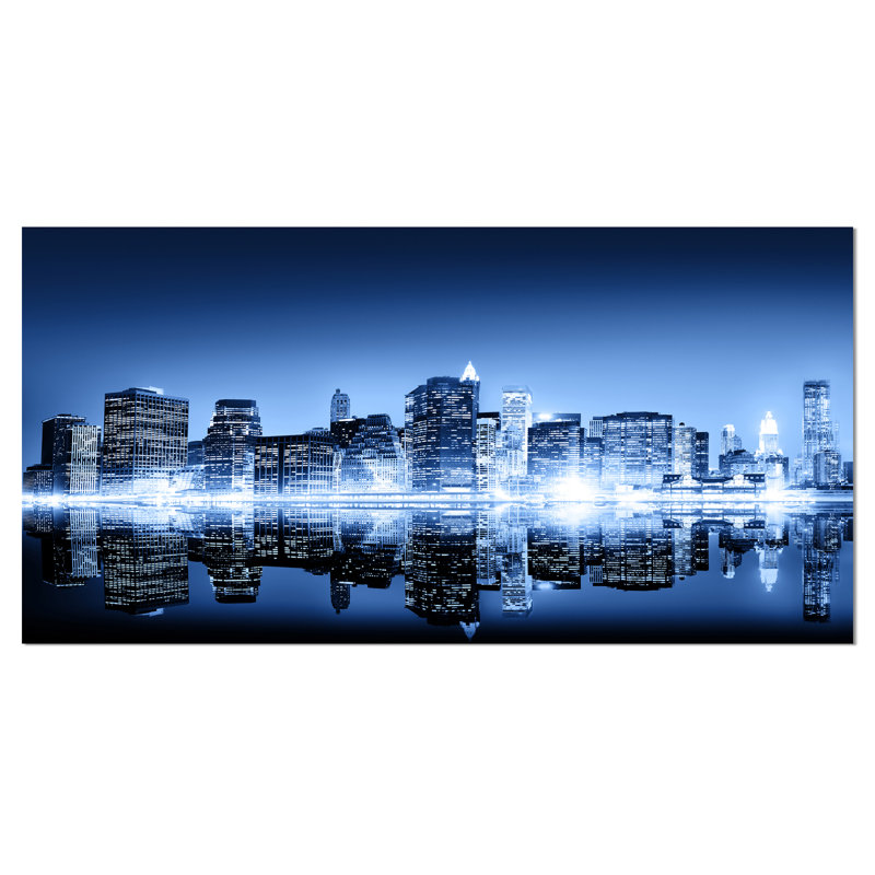« night new york city mirrored », reproduction de photo sur toile tendue, H 16 po x l 32 po x P 1 po