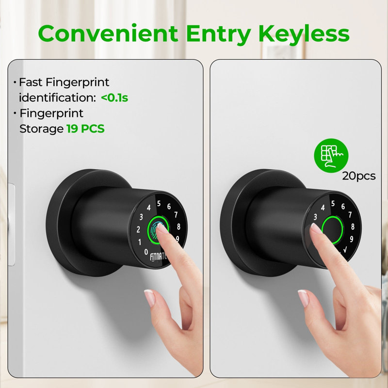 Matte Black Smart Fingerprint Door Knob with Keypad and App Control