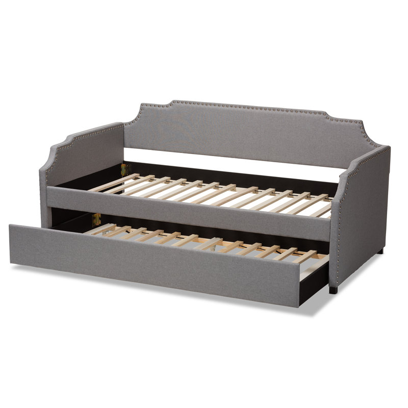 Upholstered Daybed with Trundle Bed, Light Gray