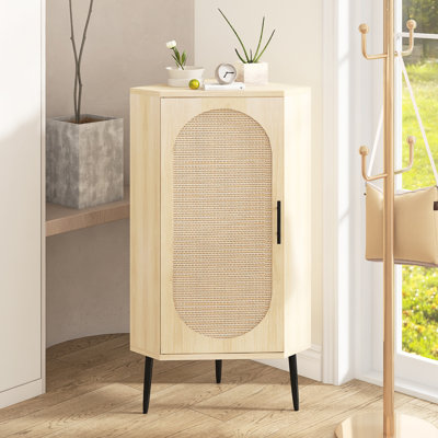 15.75" W Rattan Corner Cabinet With 2 Adjustable Shelves