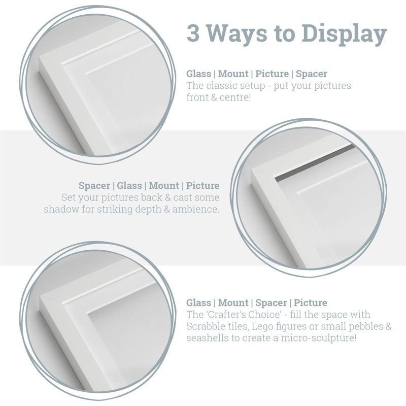 Nicola Spring - 3D Box Photo Frames - 8 x 10" with 4 x 6" Mount, Grey/Ivory