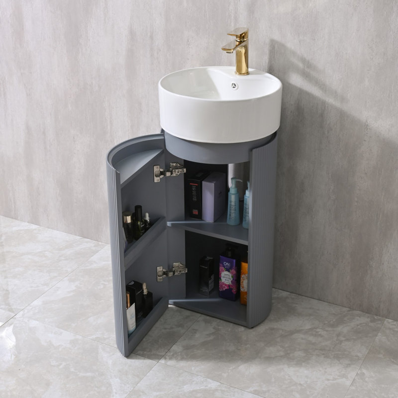 16'' Round Single Bathroom Vanity with Solid Surface Top, Gray