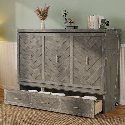 Queen Size Murphy Bed with Built-in USB Charging Station and Drawers