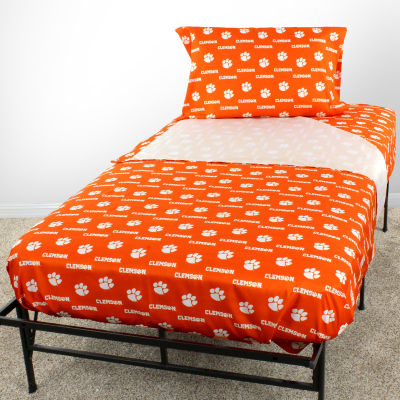 NCAA Sheet Set, Full Sheet Set + Fitted Sheet + Pillowcase, Clemson