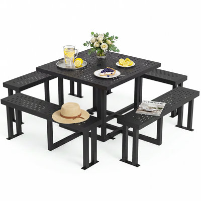 Outdoor Square Metal Picnic Table Dining Set