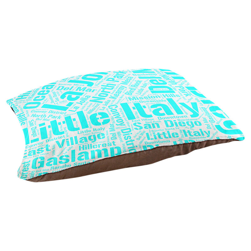 Coussin de chien « districts », Très grand (H 17 po x l 50 po x P 40 po), Cyan, San Diego